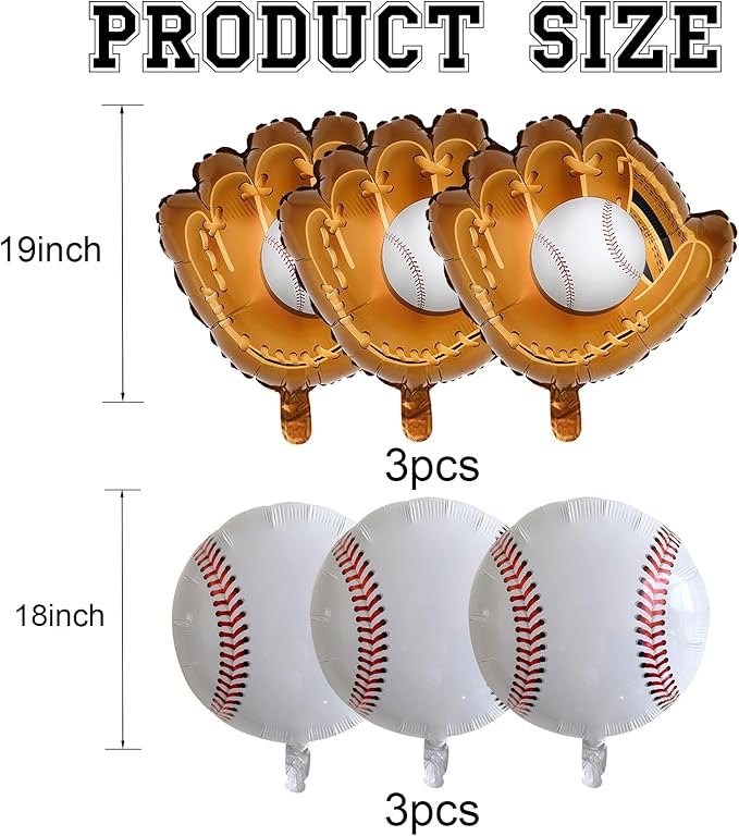 Baseball Balloons, 6PCS 18 Inch Sports Balloon Foil Baseball Balloons for Kids Boys Baby Shower Sport Birthday Party Decorations