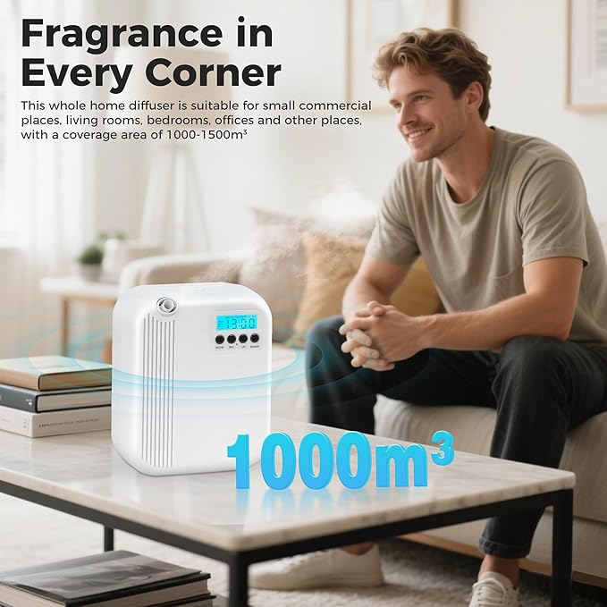 Hotel Collection Diffuser, House Scent Machine, 10000 Sq.Ft of Coverage, 200ml Large Capacity Aromatherapy Machine, Scent Diffusers for Home Large Room, Office Waterless Essential Oil Diffuser, White