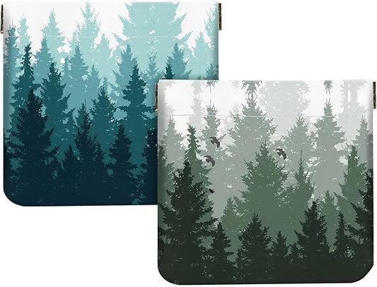 2Pcs PU Leather Small Squeeze Coin Purse Pouch Mini coin Bag Unique And Cute Wallet Cosmetic Bags Change Bag For Women Girls Men （Green Forest L