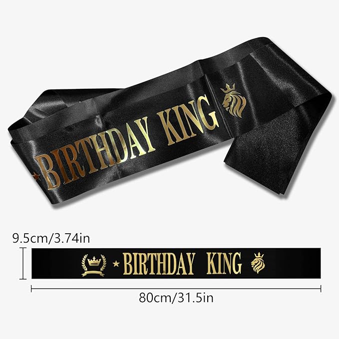 King Crown & Birthday Sash for Birthday Prom Party, Prom Decoration Gifts for Men, Costume Wedding Halloween