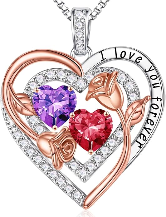 Iefil Valentines Day Gifts for Her - Sterling Silver Birthstone Necklace Anniversary Birthday Gifts for Her Wife Mom Daughter
