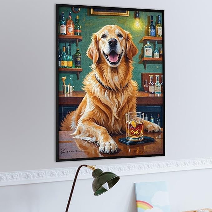 Funny Wooden Puzzle - Goldendoodle Cheers Celebrated Puzzle for Adult 1000 Piece，Wooden Jigsaw Puzzles Art Leisure Game Fun Suitable Family Friends Educational Learning Games Gift