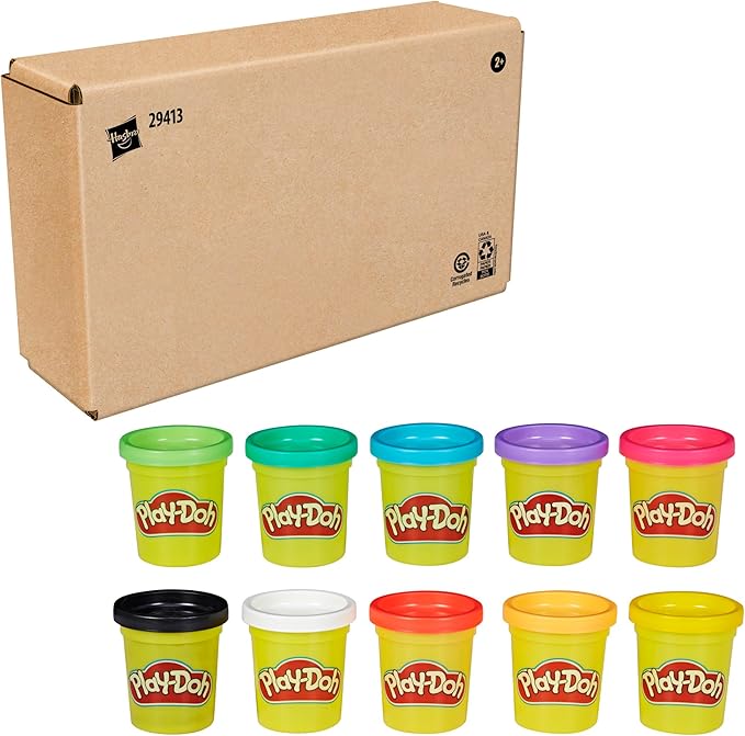Play Doh Modeling Compound 10-Pack Case of Assorted Colors, Non-Toxic 2 oz. Cans, Christmas Stocking Stuffer Gifts, Prizes, & Party Favors, Preschool Toys for Kids, Ages 2+ (Amazon Exclusive)