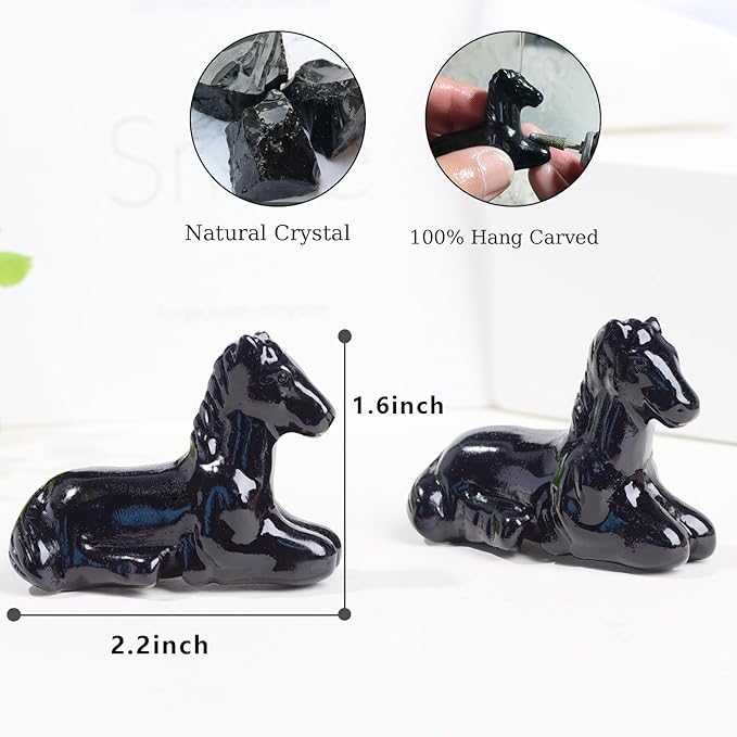 2.2 Inch Black Obsidian Horse Crystal Figurines,Hand-Carved Healing Crystals Decor, Horse Statues Stone Energy Gemstones,in Bedroom Office Meditation Memorial Gifts for Girls and Women