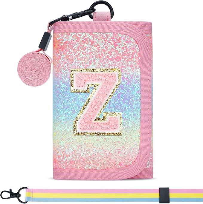Gifts for Girls 3 4 5 6 7 8 9 10 11 12 Years Old Kids Wallet Cute Initial Coin Purse Toddler Wallet with Magic Sticker (Shiny Rainbow, Z)