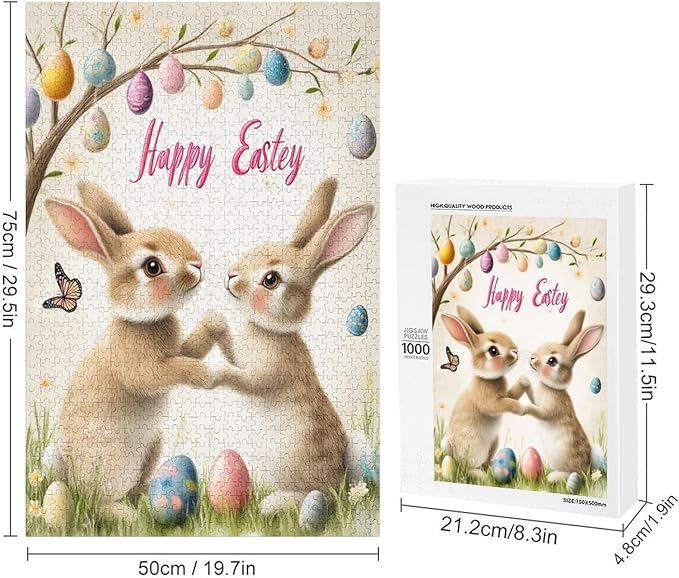 Wooden Puzzle - Easter and The Rabbit Jigsaw Puzzles，Wooden Puzzles for Adults 1000 Pieces Unique Gifts for Wall Art，Challenge Puzzles，Educational Games，Family Puzzles