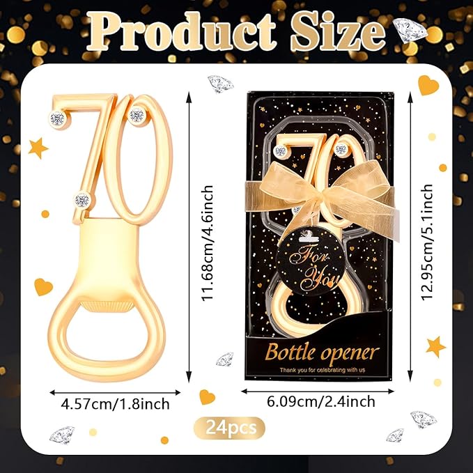 Ubrand 24PCS 70th Birthday Bottle Opener for 70th Birthday Party Favors 70th Wedding Anniversaries Souvenirs Favors Gifts Decorations (24,70)