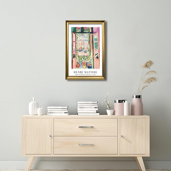 Wieco Art Framed Wall Art Open Window Collioure 1905 by Henri Mattise Abstract Colorful Art Matisse Posters Canvas Prints for Wall and Home Office Decorations Bronze Gold Frame