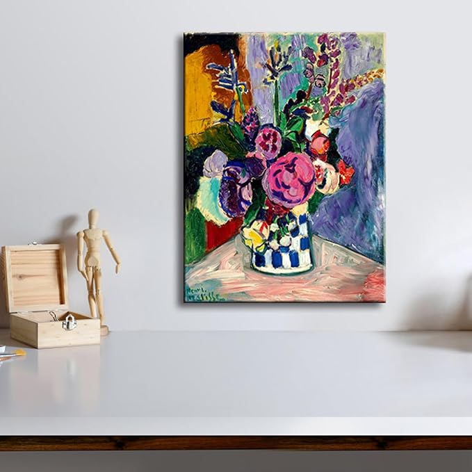 Wieco Art Canvas Prints Wall Art Still Life of Peonies in a Vase 1907 by Henri Matisse Abstract Canvas Art Print for Wall Decor and Home Office Decorations