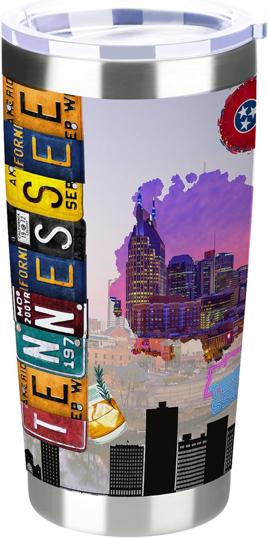 20oz Insulated Tumbler Tennessee State Coffee Mug, United States Map Travel Mug Landmark, Birthday Gifts Cute Custom Tumbler Cups with Lid and Straw Gifts for Mom