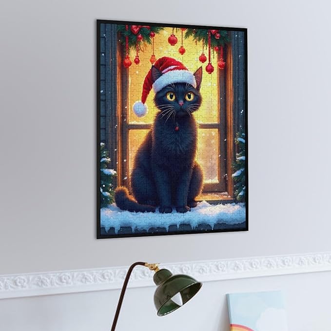 Jigsaw Puzzles for Adults 500 Piece - Christmas Black Cat Wooden Puzzles, Funny Puzzles，Unique Gifts for Wall Art，Family Puzzles，Educational Games，Challenge Puzzles