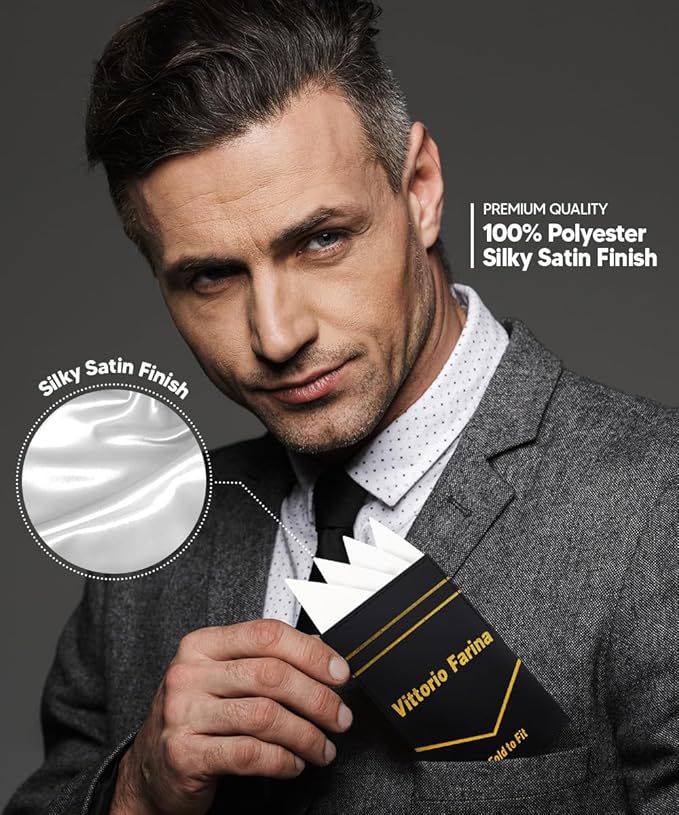 Premium Pre-Folded Four-Point Suit Pocket Square for Men with Sewn Pocket Fold