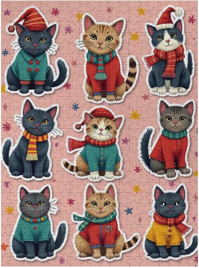 Wooden Puzzle 500 Pieces Adult - Christmas Dog Cat Puzzle Christmas Puzzles, Holiday Puzzles, Family Toys, Party Games, Jigsaw Puzzle Challenge and Funny