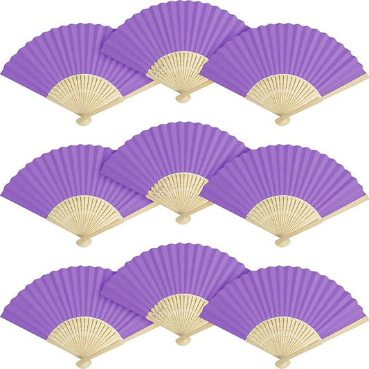 50 Pieces Paper Fans Paper Hand Fan Bamboo Folding Fan Handheld Fan Paper Folded Fan Paper Fan for Wedding Party and Home Decoration (Purple)