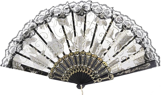 QIRMIZI 30pcs Silk Folding Hand Fans, Silk Fans,Black Rose Fans, Perfect for Weddings, Parties, and Dancing,Black