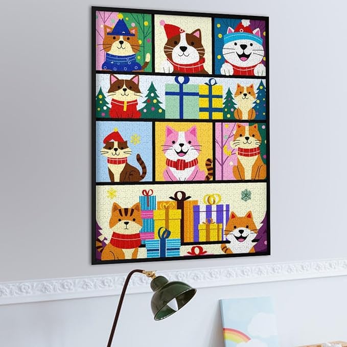 Wooden Puzzle 1000 Pieces Adult - Christmas Dog Cat Puzzle Christmas Puzzles, Holiday Puzzles, Family Toys, Party Games, Jigsaw Puzzle Challenge and Funny