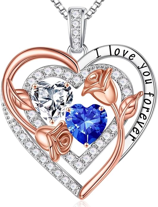 Iefil Valentines Day Gifts for Her - Sterling Silver Birthstone Necklace Anniversary Birthday Gifts for Her Wife Mom Daughter
