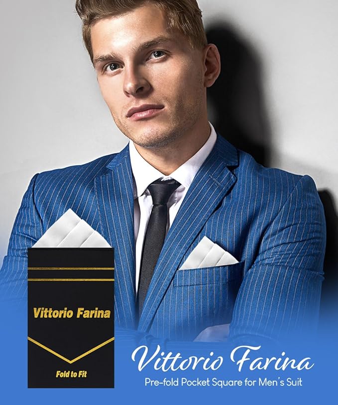 Premium Pre-Folded Four-Point Suit Pocket Square for Men with Sewn Pocket Fold