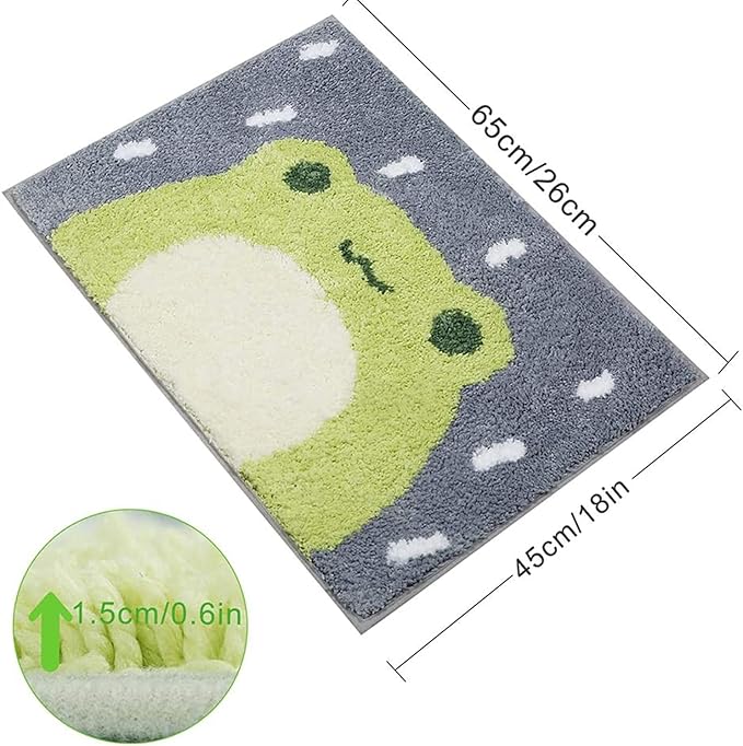 Ankah Bath Mat Cute Shower Rug, Luxury Shaggy High Absorbent and Anti Slip, Machine Washable Fit for Bathtub, Shower and Bath Room, (17.71"x 25.59", Little Frog)