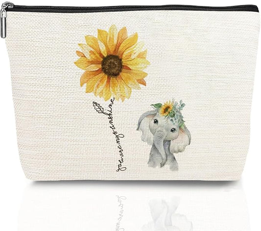 Funny Sunflower Elephant Makeup Bag Romantic My Sunshine I Love You Gifts for Her Women Friend Mom Wife Girlfriend Travel Toiletry Bag for Graduation Wedding Anniversary Birthday Christmas