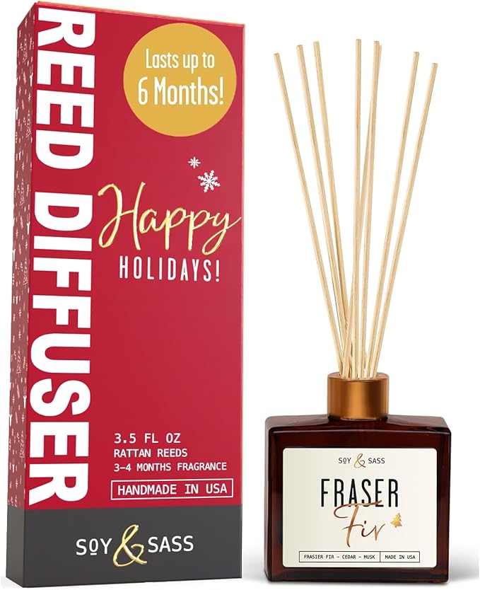 Fraser Fir Diffuser, Christmas Tree Diffuser - w/Pine Balsam, Cedar & Citrus I Infused w/Essential Oils I Christmas Décor I 3.75 OZ Oil I Long-Lasting Scent Lasts 4-6 Month's I Made in The USA
