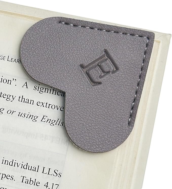 MOTEERLLU Personalized Leather Heart Bookmark with Initial, Cute Letters Custom Corner Book Mark for Reading Women, Teacher, Student, Book Lovers Gifts, Book Accessories (Grey, E)