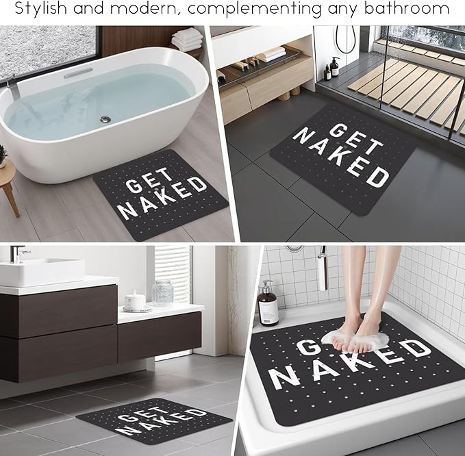 Bathtub Mat Non Slip, Get Naked Square Bath tub Mat Shower Floor Mat with Suction Cups for Adults Kids Elderly 21 X 21 Inch