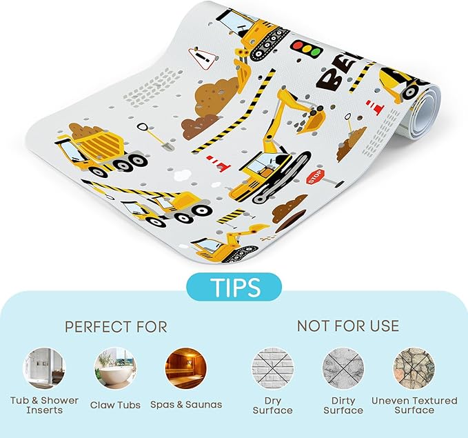 SHUCHING Baby Bath Mat for Tub Non Slip-40 X 16 Inch, Extra Long Kids Bathtub Mat Mold Free, Bathtub Shower Mat Anti Slip for Bathroom, Machine Washable, Vehicle
