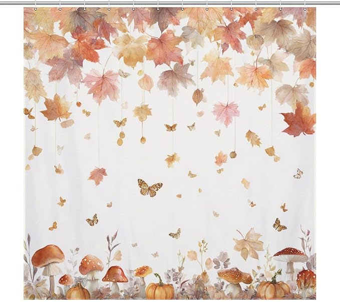 Fall Pumpkin Shower Curtain Autumn Maple Leaves Thanksgiving Harvest Waterproof Washable Fabric Bathroom Shower Curtains for Bathroom Decorations Home Indoor Decor 72x72Inch