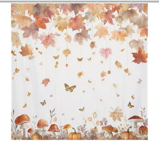 Fall Pumpkin Shower Curtain Autumn Maple Leaves Thanksgiving Harvest Waterproof Washable Fabric Bathroom Shower Curtains for Bathroom Decorations Home Indoor Decor 72x72Inch