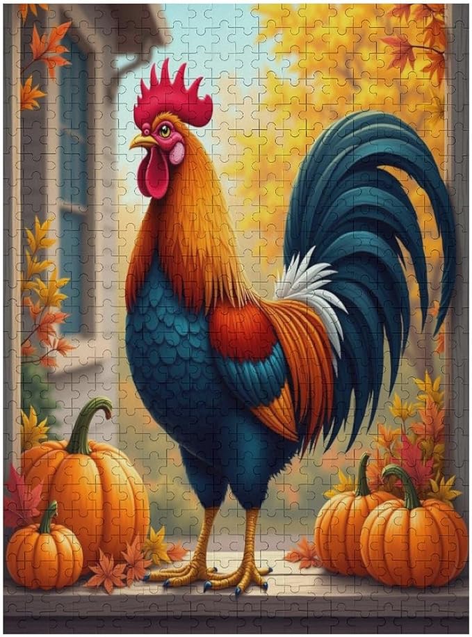 Jigsaw Puzzles for Adults 500 Piece - Thanksgiving Fall Pumpkins and Cocks Wooden Puzzle，Funny Puzzle，Unique Gifts for Wall Art ，Family Puzzles，Educational Games，Challenge Puzzles