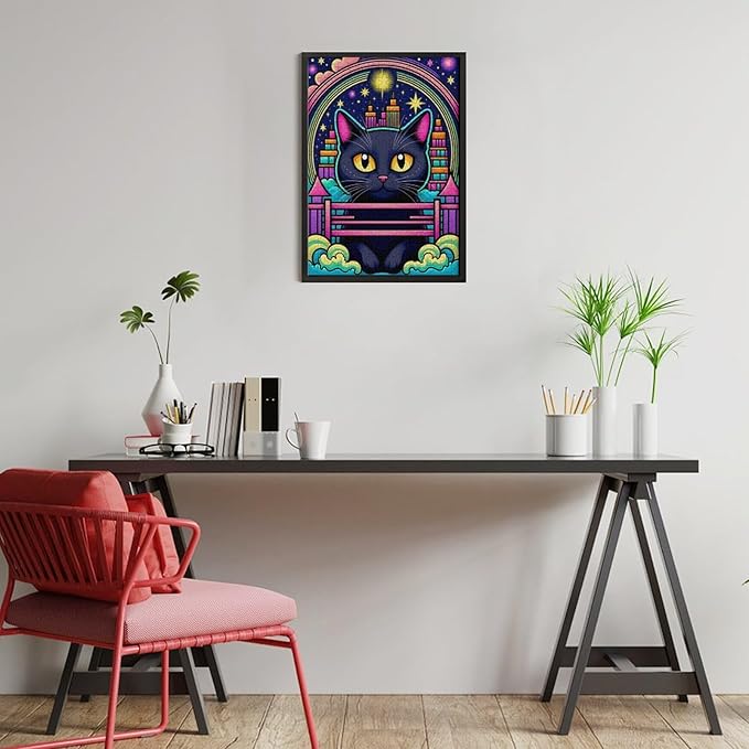 Wooden Puzzle - Dreamy Starry Night Cat Jigsaw Puzzles，Wooden Puzzles for Adults 300 Pieces Challenge Puzzles，Educational Games，Family Puzzles，Unique Gifts for Wall Art
