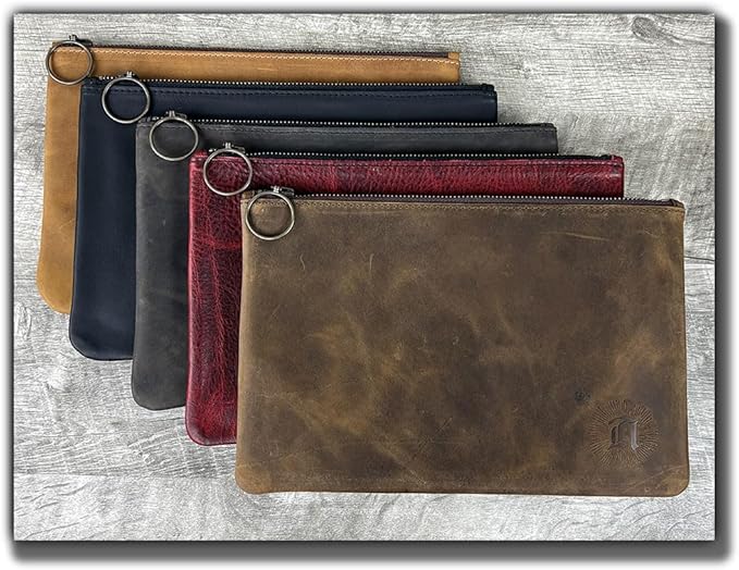 Leather Pouch with Zipper (Canyon Rouge, Medium 10.5" x 7")