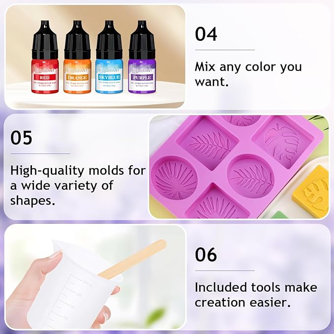 OverZyn Soap Making Kit for Adults, DIY Soap Making Kit Abundant Accessories Contains Mould Soapbase Essential Oils and Dried Flowers Fun Handmade Crafts Beginner Friendly for Homemade Craft