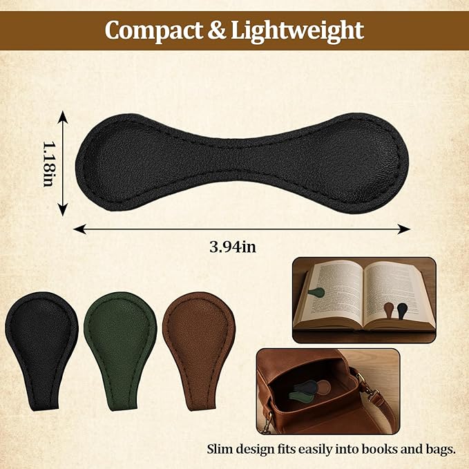3 PCS Magnetic Bookmarks, Vintage Faux Leather Book Marks for Reading, Double-Sided Magnetic Bookmarks Book Accessories, Stylish Gifts for Book Lover Readers Men Women Teachers Students