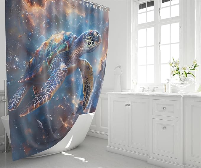 4 Pcs Sea Turtle Shower Curtain Set - Kids Bathroom Set Ocean Shower Curtains Turtle Shower Curtains for Bathroom Shower Curtain Set with Rug,Toilet Cover and Bath Mat with 12 Hooks