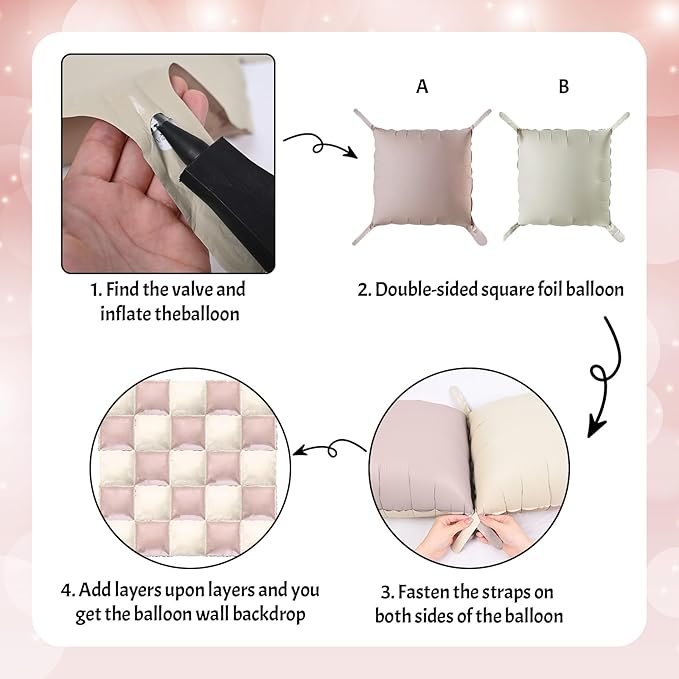 Dusty Pink and White Square Balloon, 20 PCS Matte Pink Cream Double Sided Square Foil Balloon Backdrop for Girls Bridal Baby Shower Wedding Boho Birthday Party Decoration