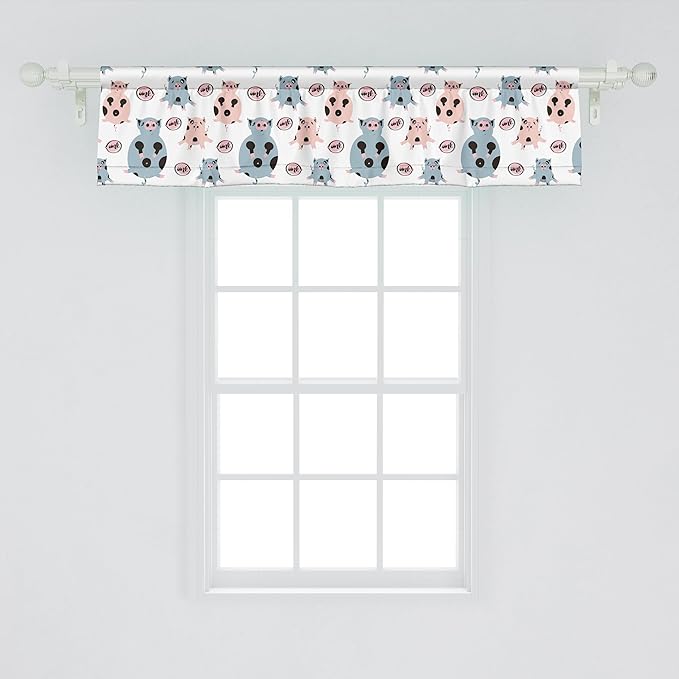 Ambesonne Farm Animal Window Valance Pack of 2, Repetitive Pattern of Cartoon Pigs, Rod Pocket Curtain Valances for Kitchen Bedroom, 54" X 12", Blue Grey Blush
