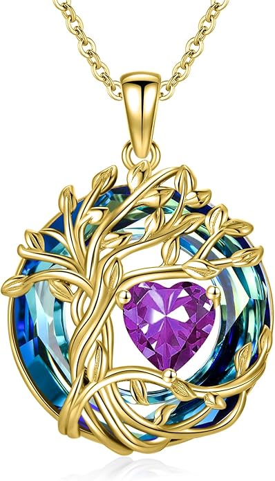 TOUPOP Tree of Life Birthstone Necklace 925 Sterling Silver Pendant Austrian Crystal Jewelry Anniversary Valentine's Day Birthday Gifts for Women Mom Her Wife
