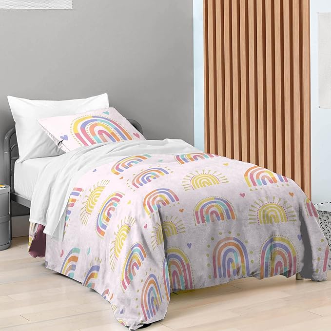 Saturday Park Doodle Rainbow Full/Queen Duvet Cover & Sham Set - 3 Piece 100% Organic Cotton Duvet Set - GOTS & Oeko-TEX Certified