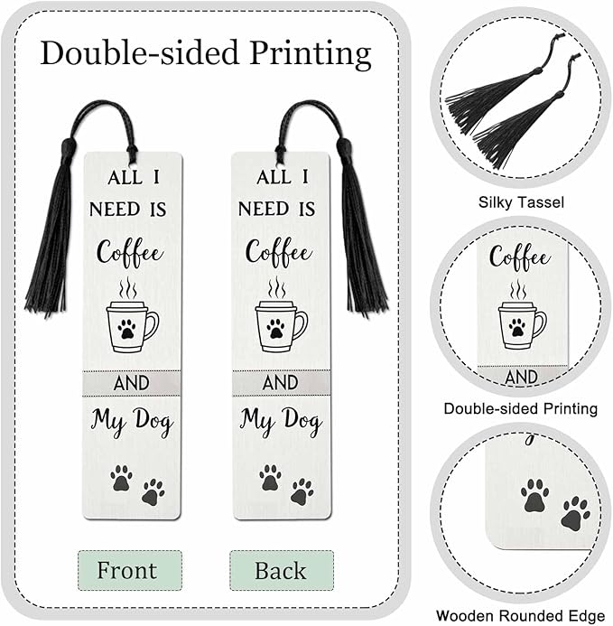 Dog Paw 5 Pcs Bookmarks Coffee All I Need Wooden Bookmarks with Tassel for Students Reader Teachers Book Lovers