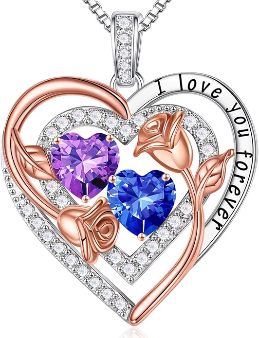 Iefil Valentines Day Gifts for Her - Sterling Silver Birthstone Necklace Anniversary Birthday Gifts for Her Wife Mom Daughter