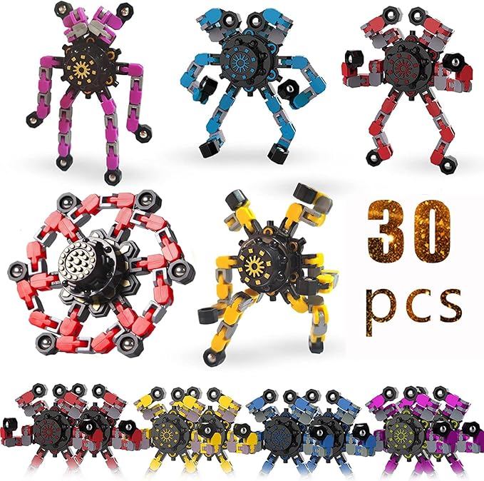 30pcs Random Fidget Spinners,DIY Deformable Robot Fingertip Toys,Decompression Spinner,Deformable Creative Mechanical Gyro Toys,Stress Relief Mechanical Chain Toy for Kids Adults，Party Supplies