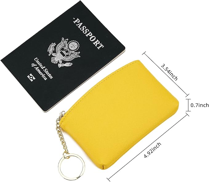 WOZEAH Artificial Leather Coin Purse Change Purse With Key Chain Ring Zipper For Men Women (Yellow)