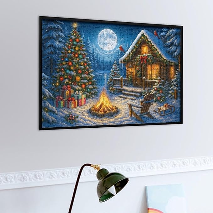 Christmas Tree with Moon 1000-Piece Wooden Jigsaw Puzzle, Festive Holiday Puzzle, Nighttime Christmas Tree Scene, Cozy Indoor Fun, Family Entertainment, Mindful Leisure Activity