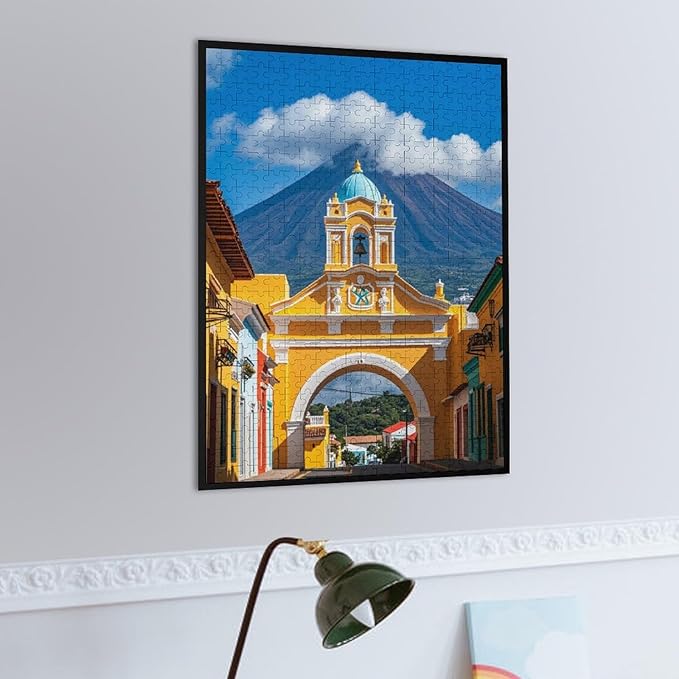 Wooden Puzzle 500 Pieces - Famous Arch and Volcano View Antigua Guatemala Holiday Jigsaw Puzzles， Exquisite Art Design，for Puzzles Challengers and Enthusiasts，Puzzle Games for Children and Adults