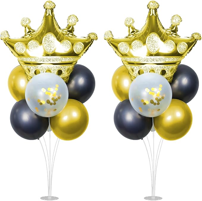 Black and Gold Party Decorations, Crown Balloon Stand Kit For Table 2 Sets with Balloons, Great for Black and Gold Brithday Party Decorations, Bachelorette, Wedding Party Decor