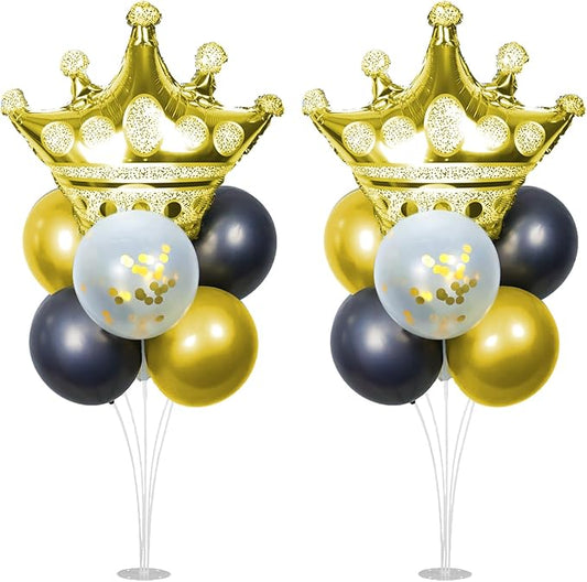 Black and Gold Party Decorations, Crown Balloon Stand Kit For Table 2 Sets with Balloons, Great for Black and Gold Brithday Party Decorations, Bachelorette, Wedding Party Decor