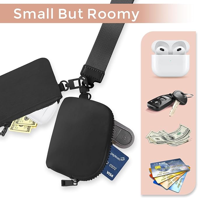 Dual Pouch Wristlet Keychain Wallets for Women with 2 Detachable Zipper Coin Purse - Small and Portable Mini Card Wallet for Women Men Black+Black