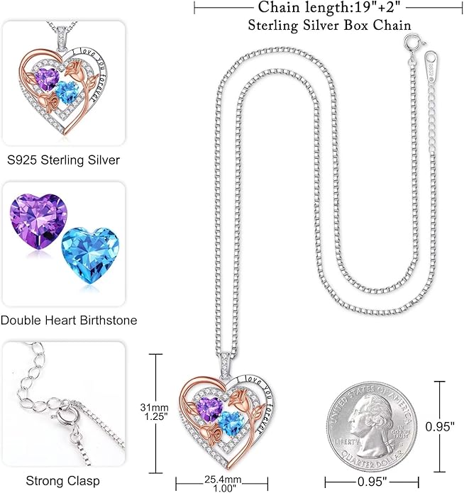 Iefil Valentines Day Gifts for Her - Sterling Silver Birthstone Necklace Anniversary Birthday Gifts for Her Wife Mom Daughter